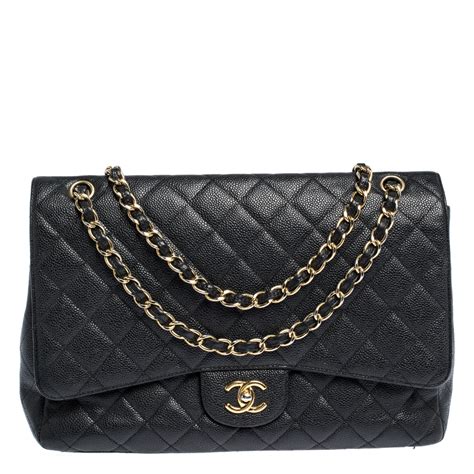 CHANEL Caviar Quilted Maxi Single Flap Black .